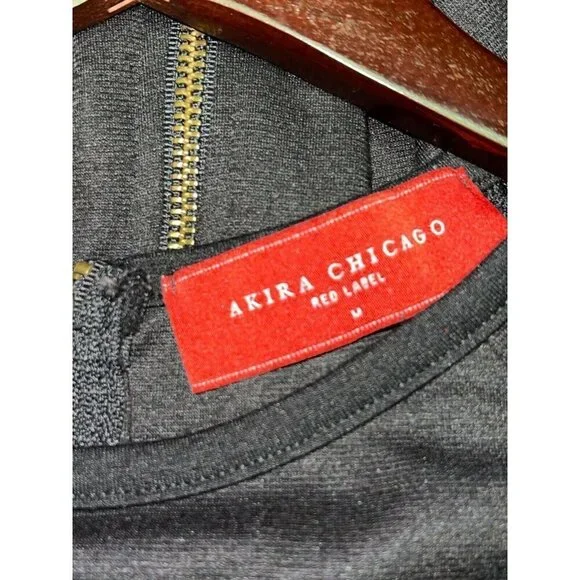 AKIRA Red Label Chicago Black Lace Peplum Back Zip Blouse Shirt Size Medium - Picture 5 of 6